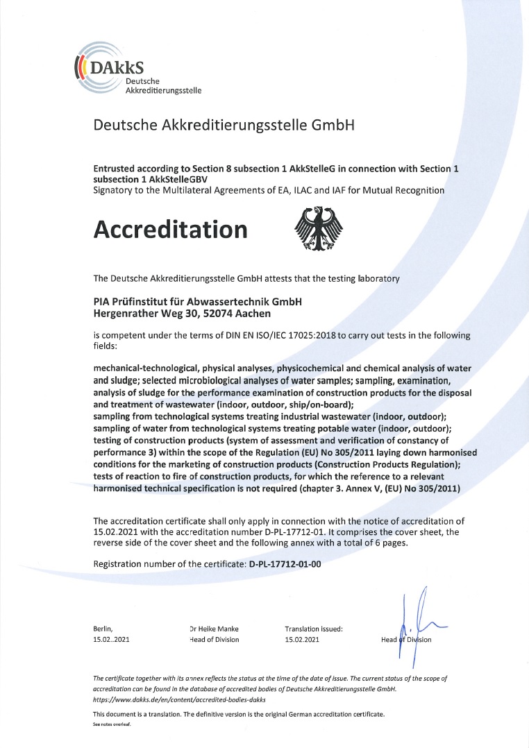 DAkkS Accreditation certificate D-PL-17712-01 (15.02.2021)